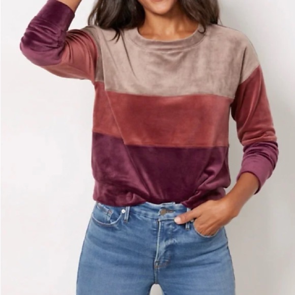 Evereve Gracey Velour Colorblock Long‎ Sleeve Pullover Sweater Size M - Picture 1 of 12